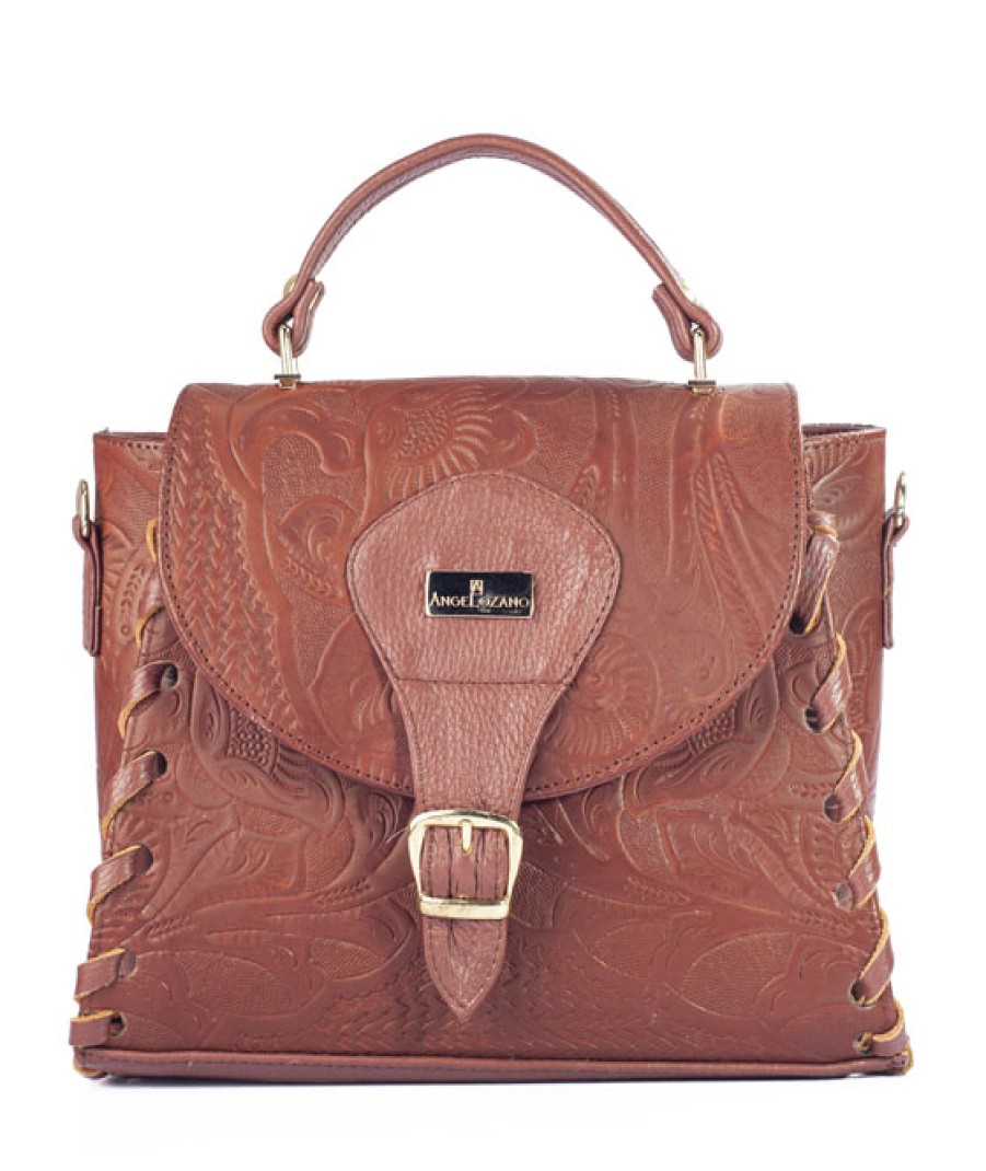 Bags Angel Lozano | Pink Engraved Leather Brown