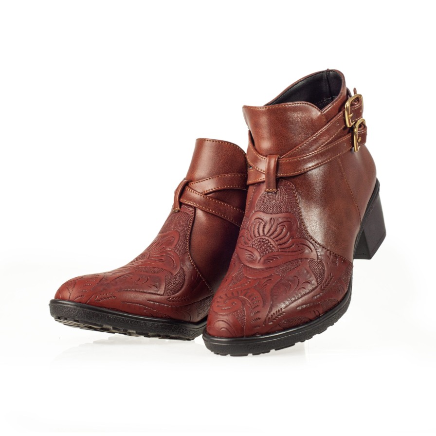 Bags Angel Lozano | Brown Engraved Leather Bootie