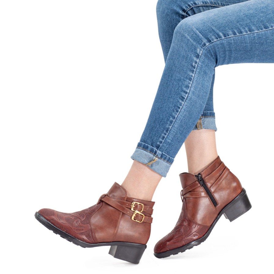 Bags Angel Lozano | Brown Engraved Leather Bootie