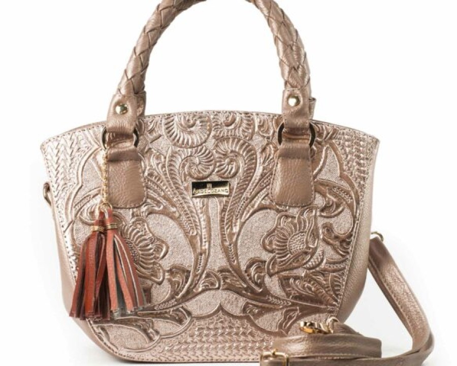 Bags Angel Lozano | Citlali Rose Gold Engraved Leather