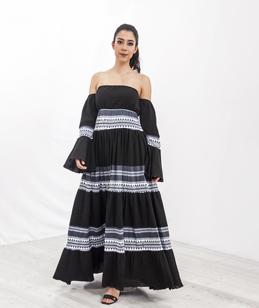 Clothing Angel Lozano | Black Washed Blanket Bardot Dress Al-W29