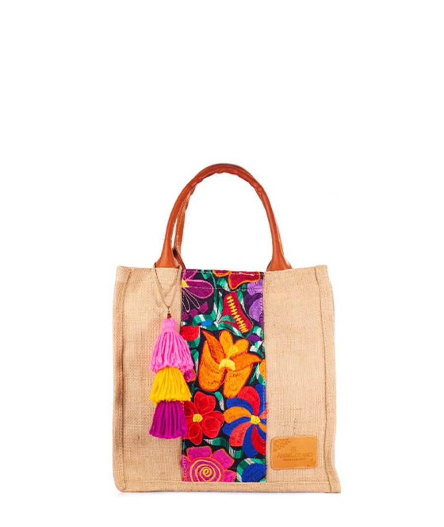 Bags Angel Lozano | Marimar Jute Loom Flowers Beige Girl