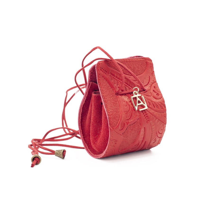 Accessories Angel Lozano | Red Engraved Leather Globe Purse