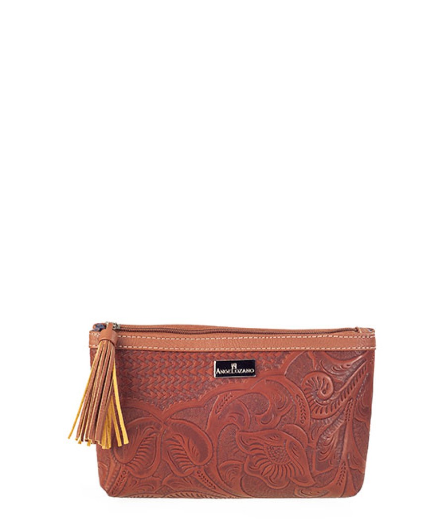 Accessories Angel Lozano | Brown Engraved Leather Jumbo Cosmetic Case