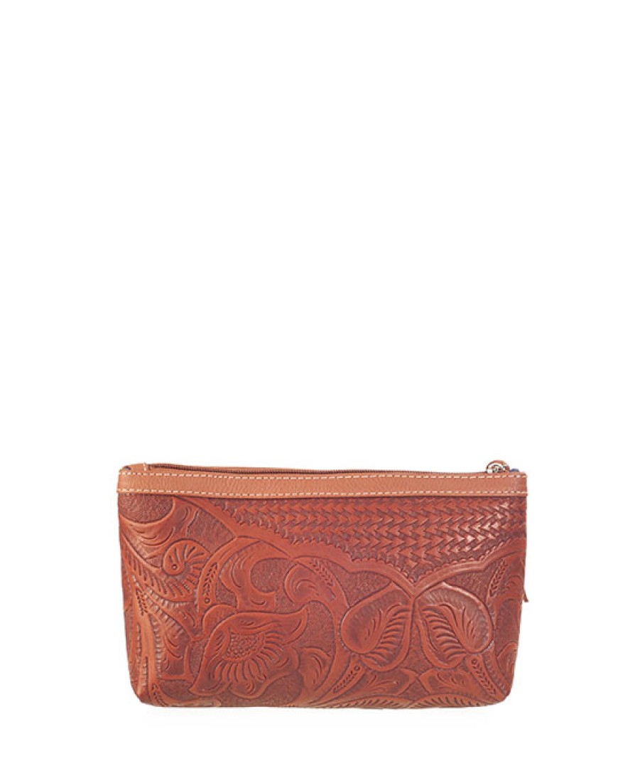 Accessories Angel Lozano | Brown Engraved Leather Jumbo Cosmetic Case