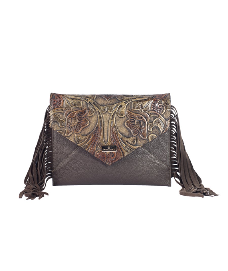 Bags Angel Lozano | Aurora Engraved Leather Painted Brown