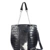 Bags Angel Lozano | Delia Crocodile Embossed Leather Black Fur