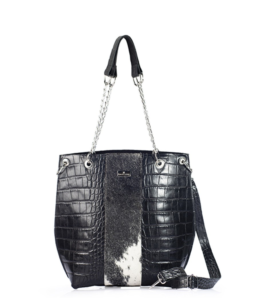 Bags Angel Lozano | Delia Crocodile Embossed Leather Black Fur