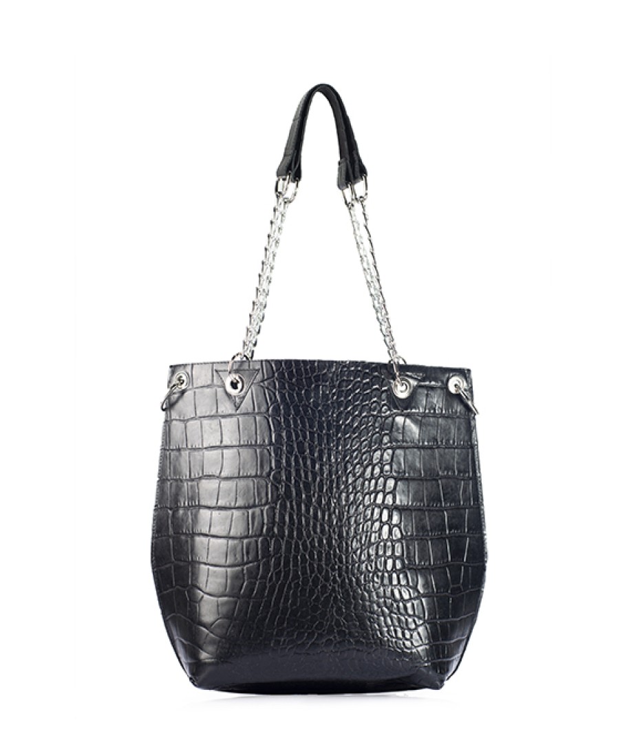 Bags Angel Lozano | Delia Crocodile Embossed Leather Black Fur