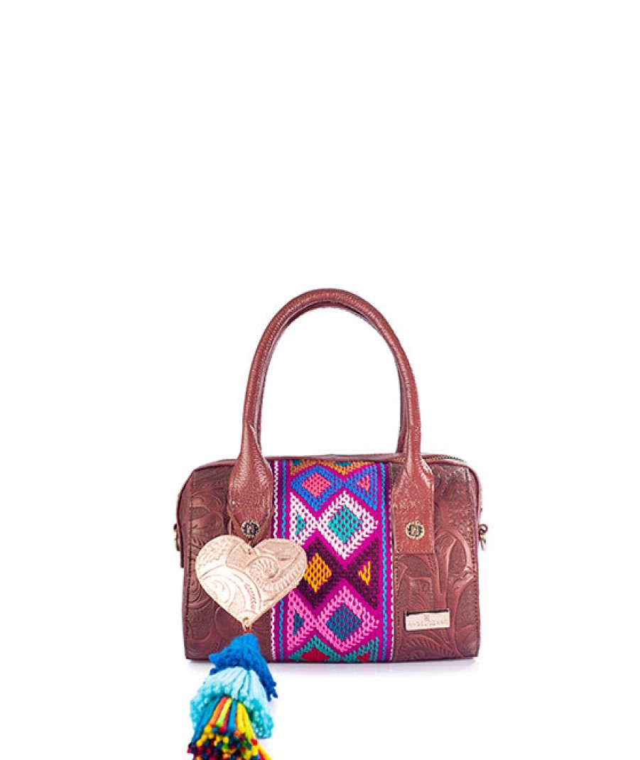 Bags Angel Lozano | Alix Engraved Leather Rhombus Loom Brown