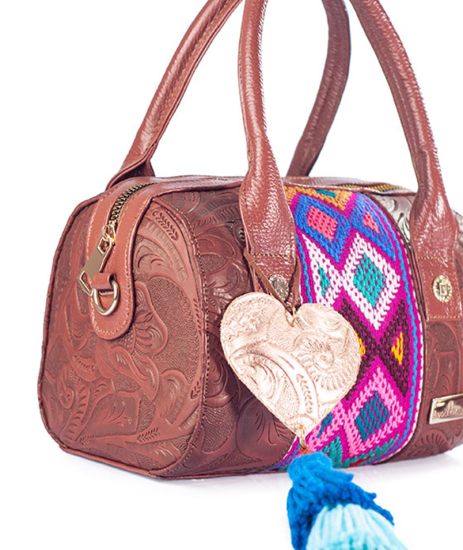 Bags Angel Lozano | Alix Engraved Leather Rhombus Loom Brown