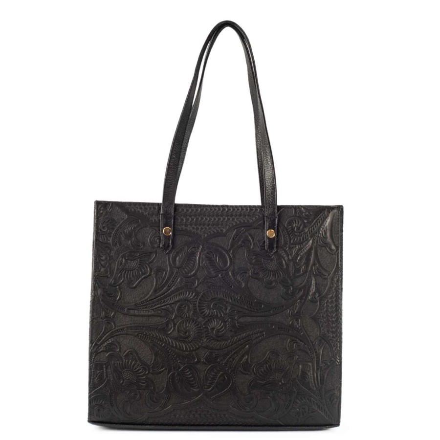 Bags Angel Lozano | Leonora Engraved Black Leather Loom Flowers