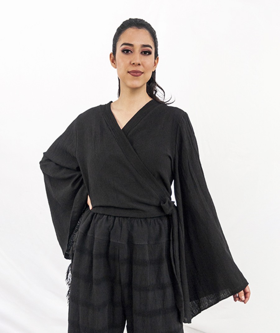 Clothing Angel Lozano | Black Crossover Blouse Al-W15