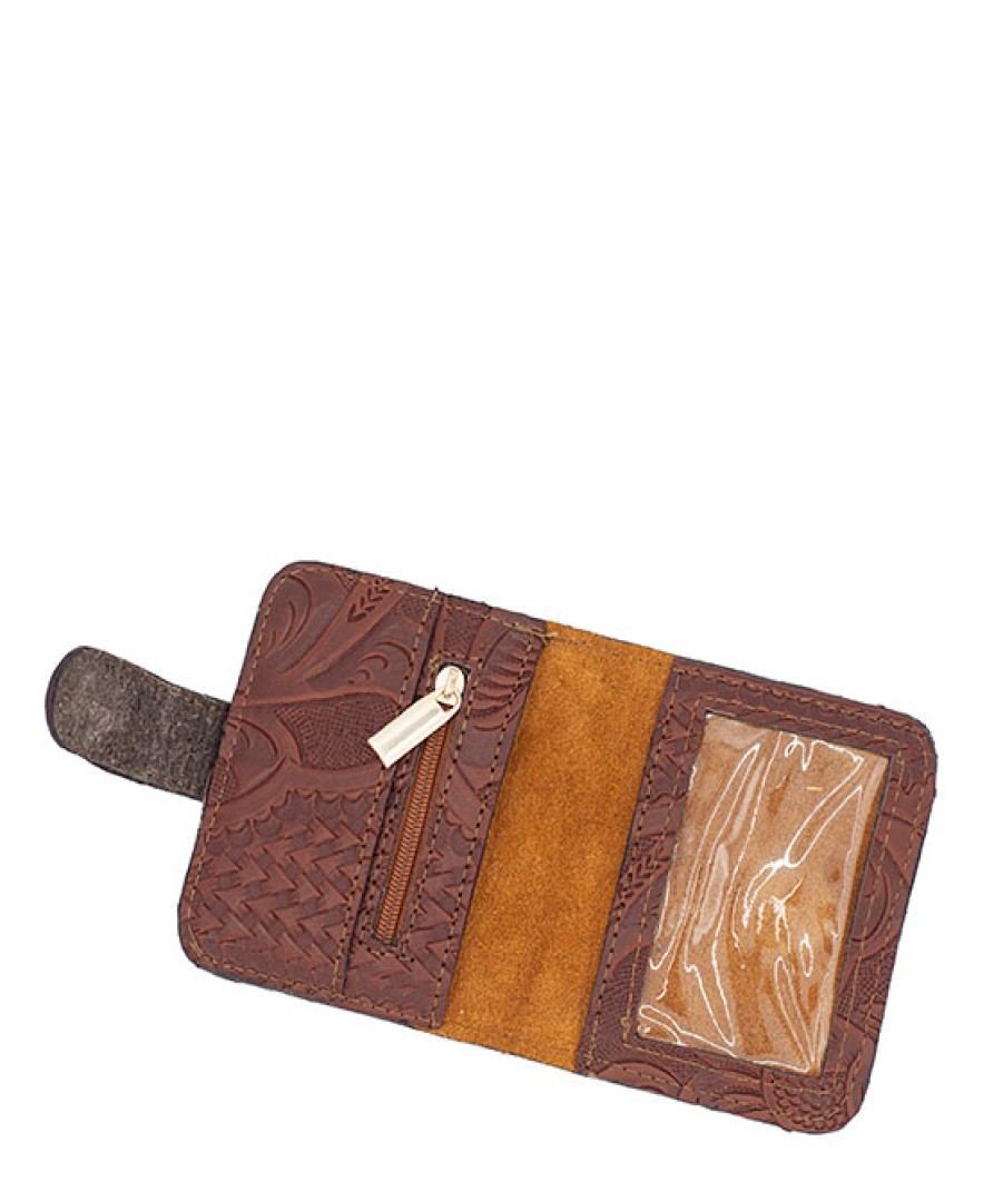 Accessories Angel Lozano | Brown Engraved Leather Card Holder