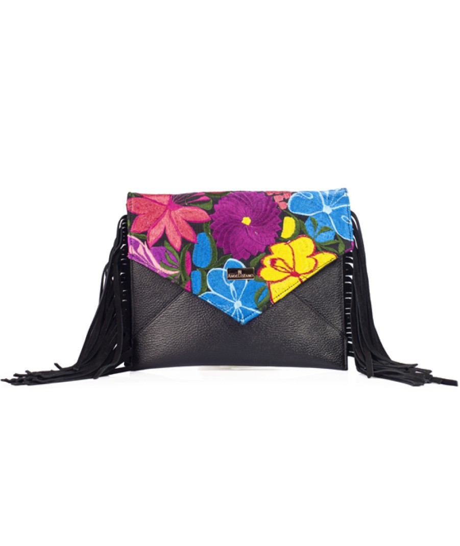 Bags Angel Lozano | Aurora Leather Loom Flowers Black