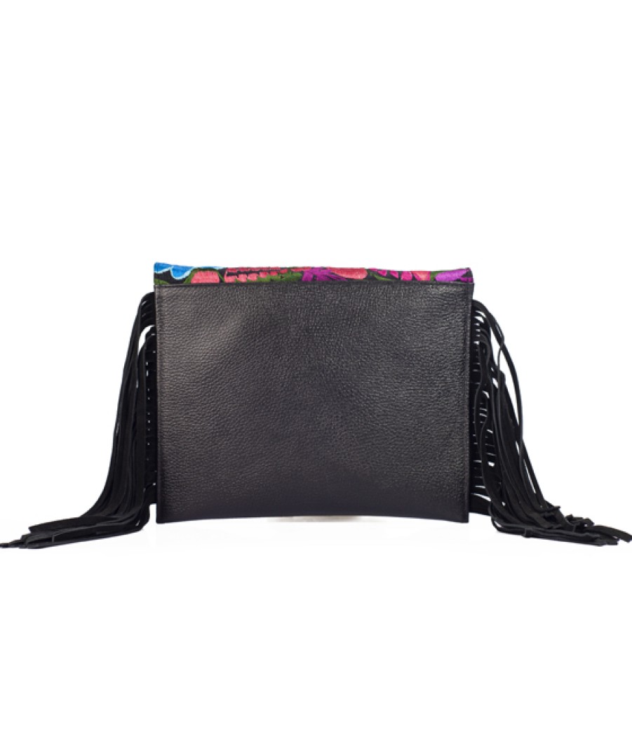 Bags Angel Lozano | Aurora Leather Loom Flowers Black