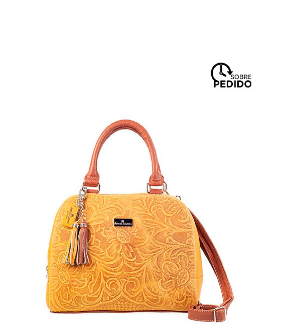 Bags Angel Lozano | Elsa Mustard Embossed Leather