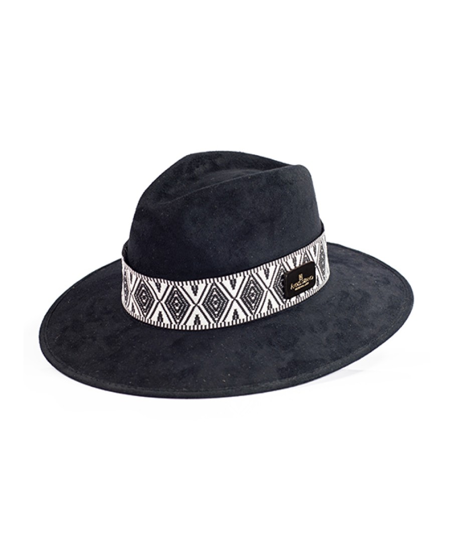 Accessories Angel Lozano | Black Suede Ethnic Strip Hat