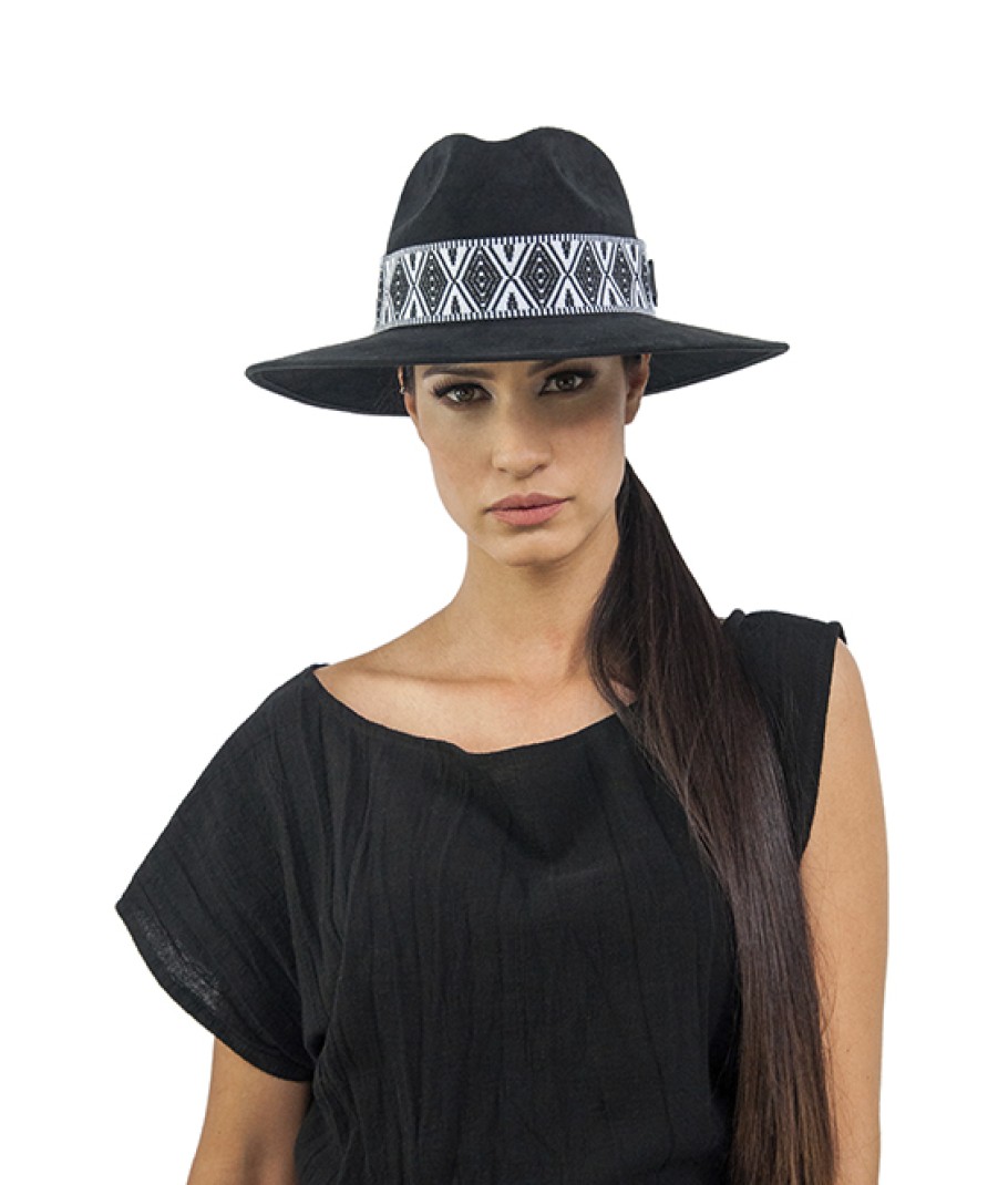 Accessories Angel Lozano | Black Suede Ethnic Strip Hat