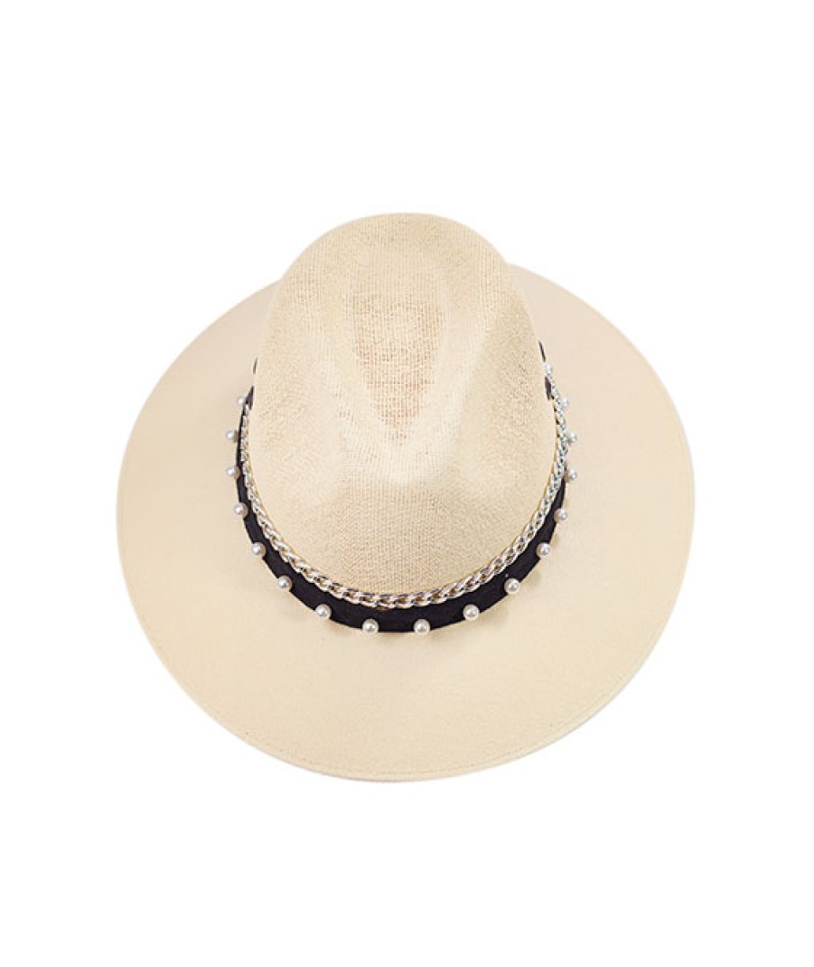 Accessories Angel Lozano | Ladies Beige Pearls Hat