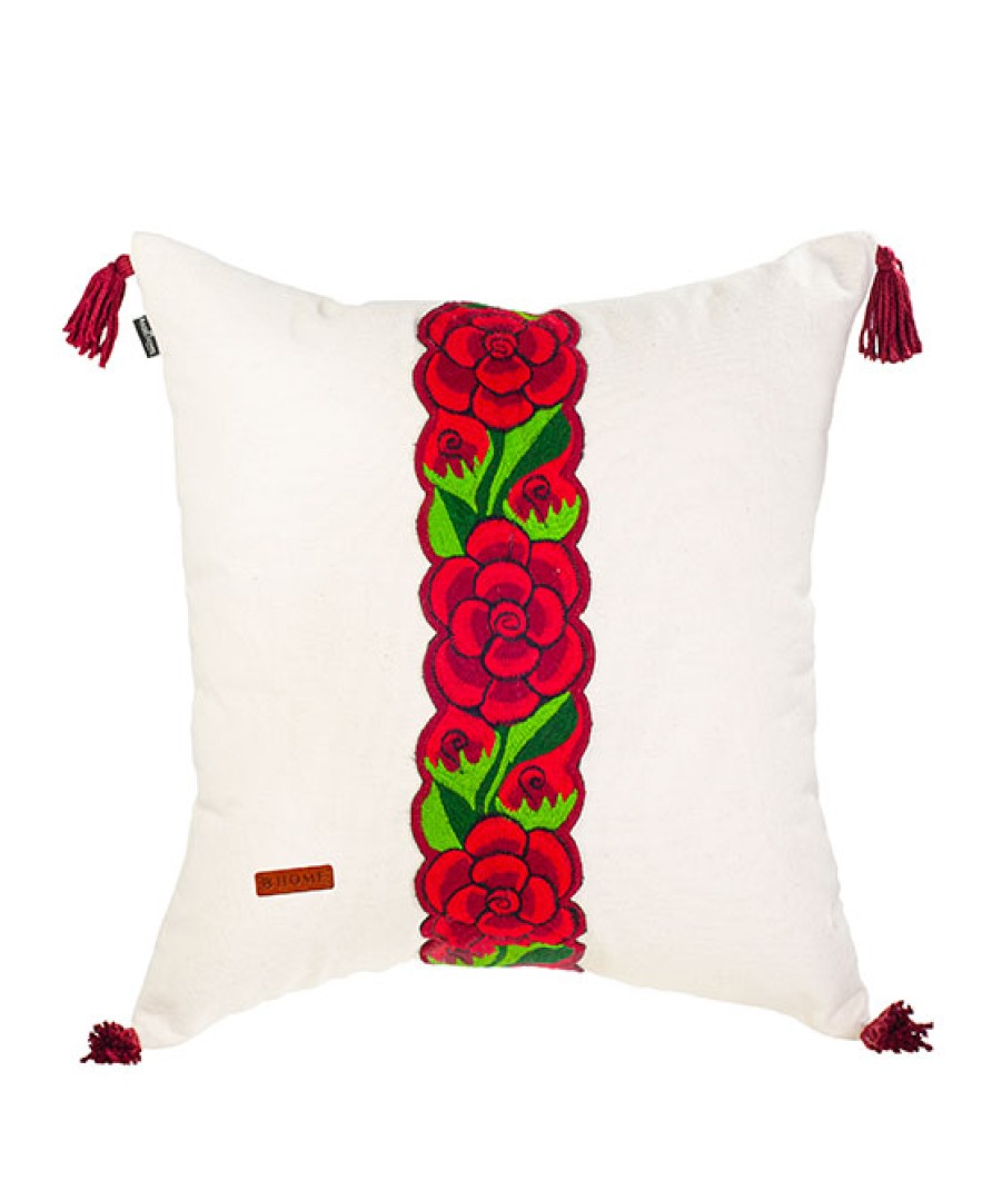 Cojines Angel Lozano | Cushion Cover Blanket Embroidery Flowers Red