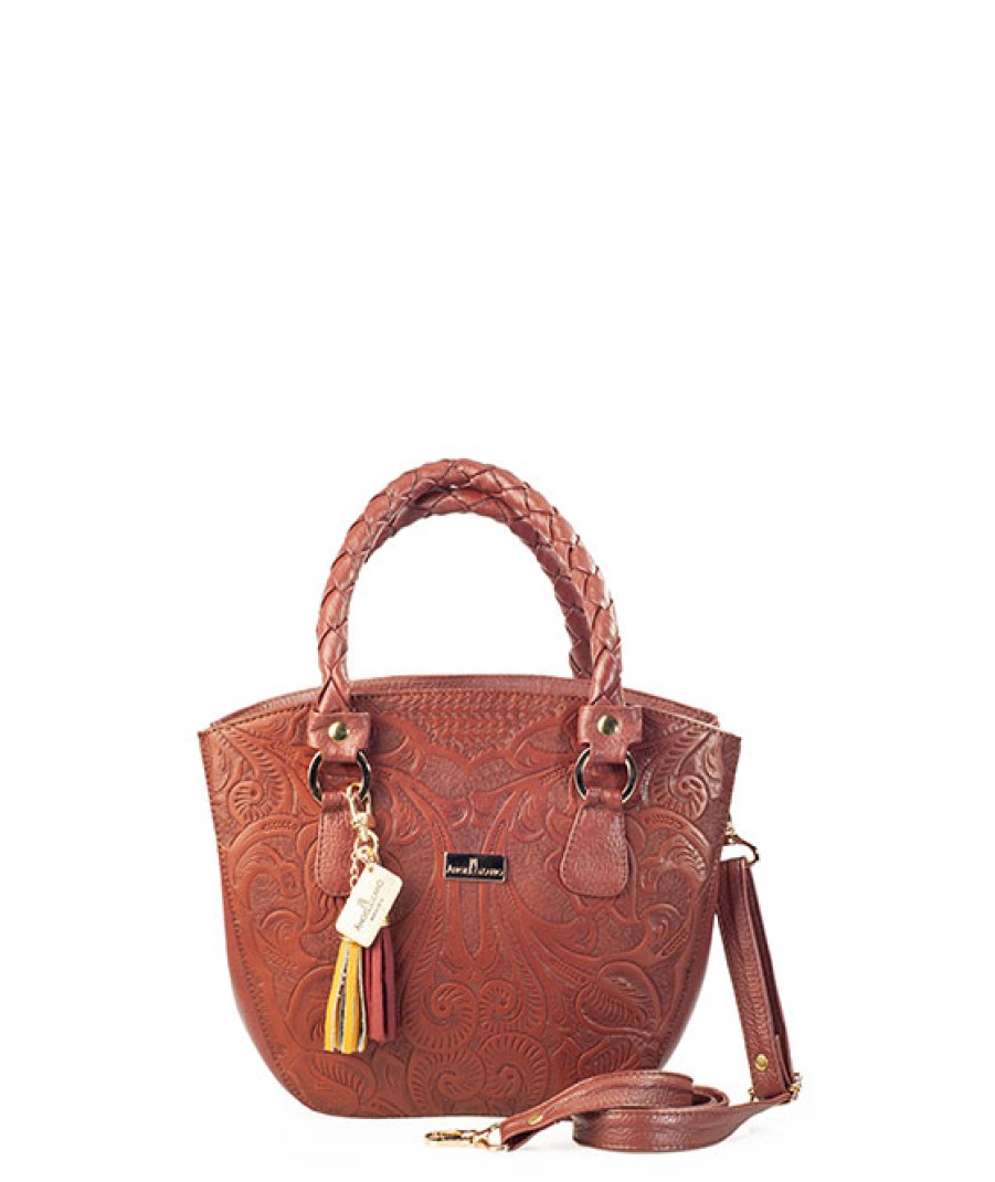 Bags Angel Lozano | Citlali Engraved Leather Brown