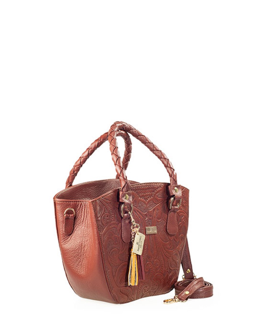 Bags Angel Lozano | Citlali Engraved Leather Brown