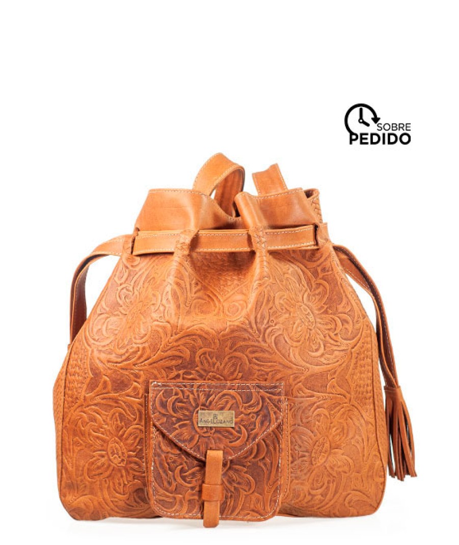 Bags Angel Lozano | Benita Engraved Leather Camel