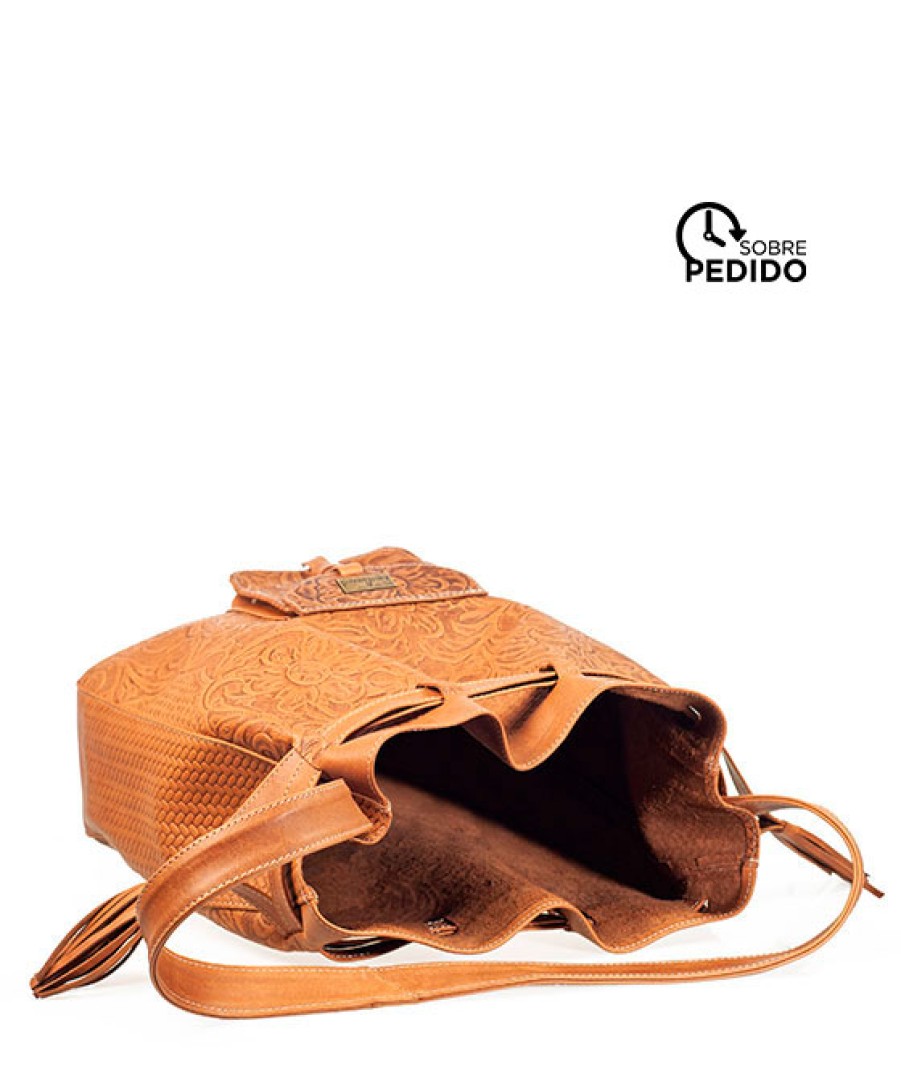 Bags Angel Lozano | Benita Engraved Leather Camel