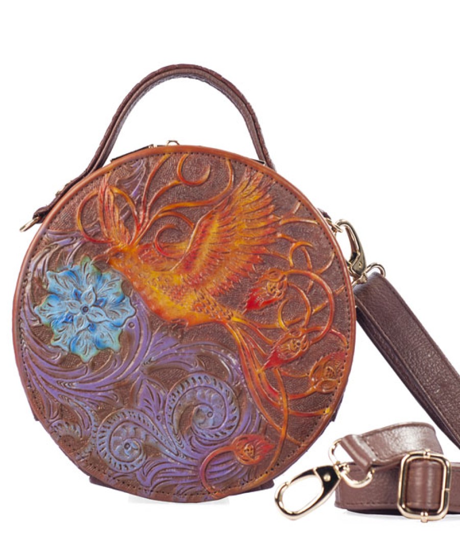 Bags Angel Lozano | Quetzal Engraved Leather Painted Brown