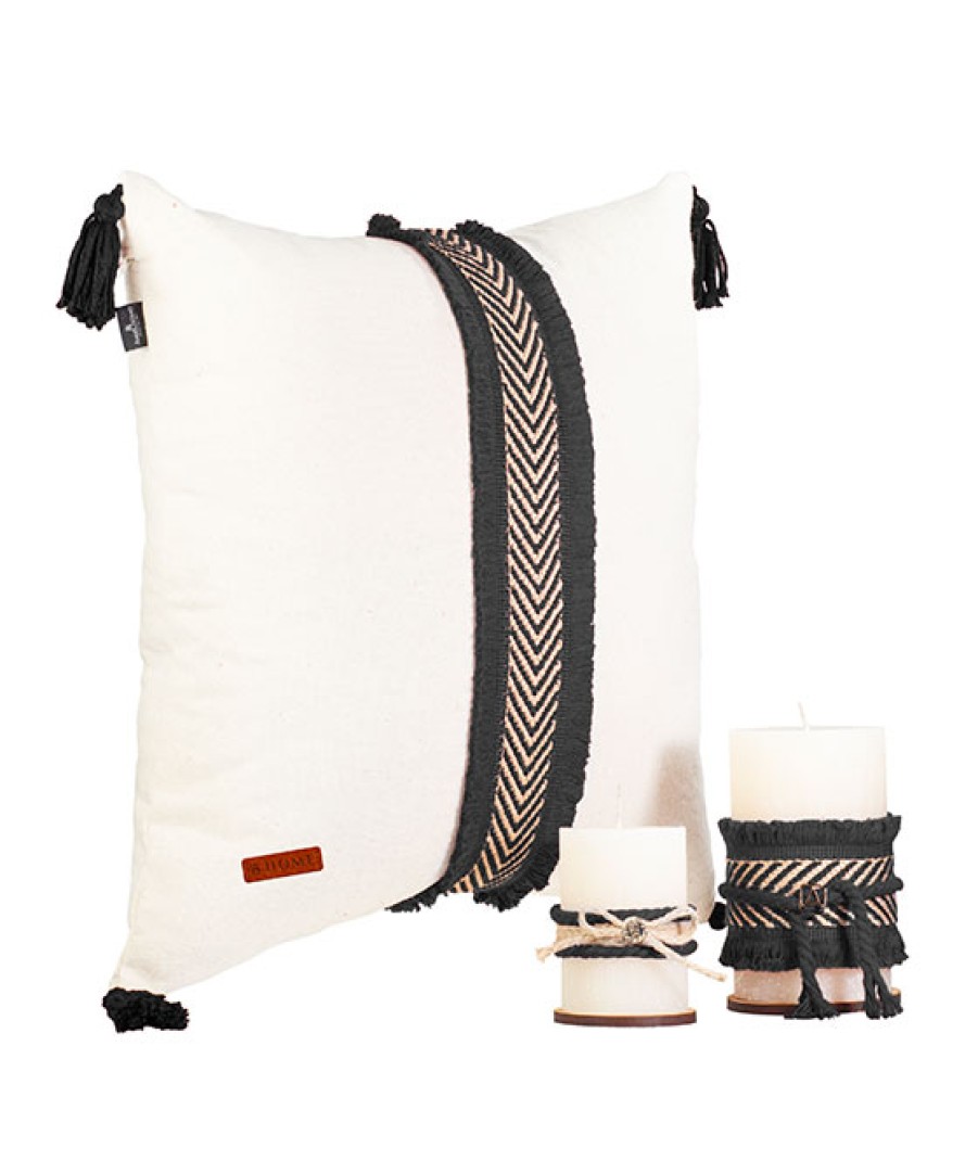 Cojines Angel Lozano | Black Jute Cushion And Candle Kit