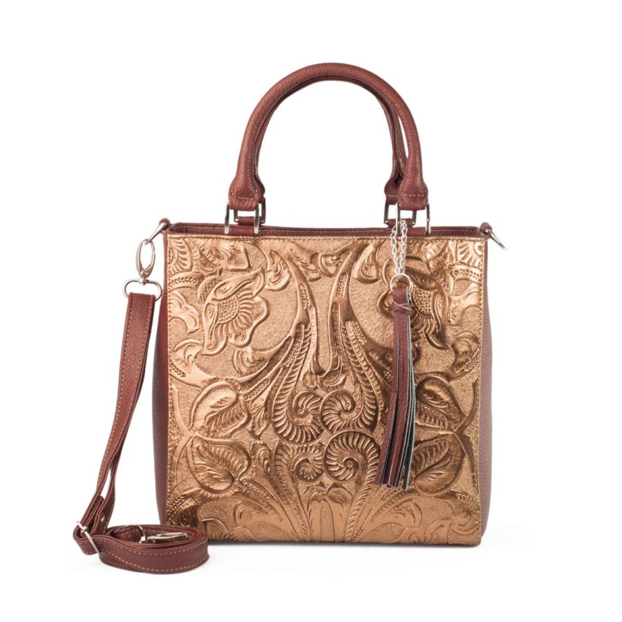 Bags Angel Lozano | Pilar Brown Leather Engraved Copper