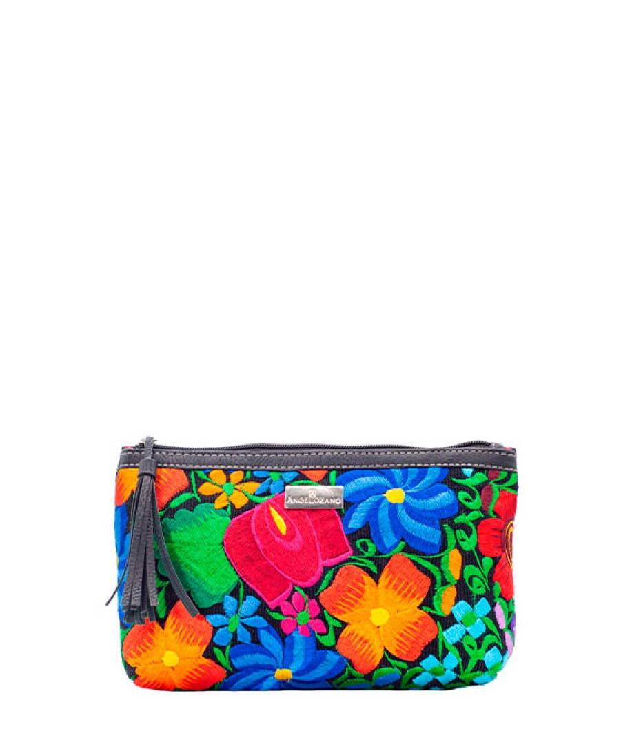 Accessories Angel Lozano | Black Flowers Jumbo Loom Cosmetic Bag