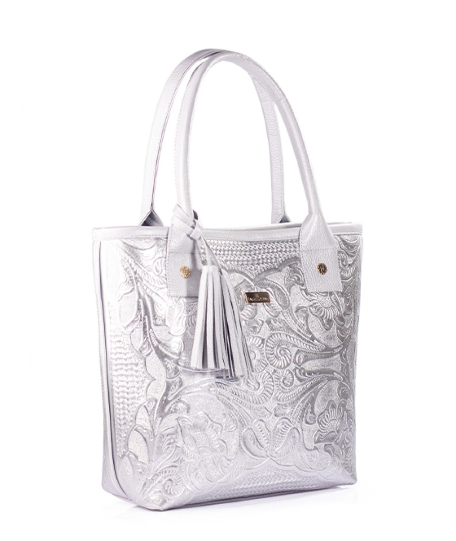 Bags Angel Lozano | Soraya Engraved Leather Silver