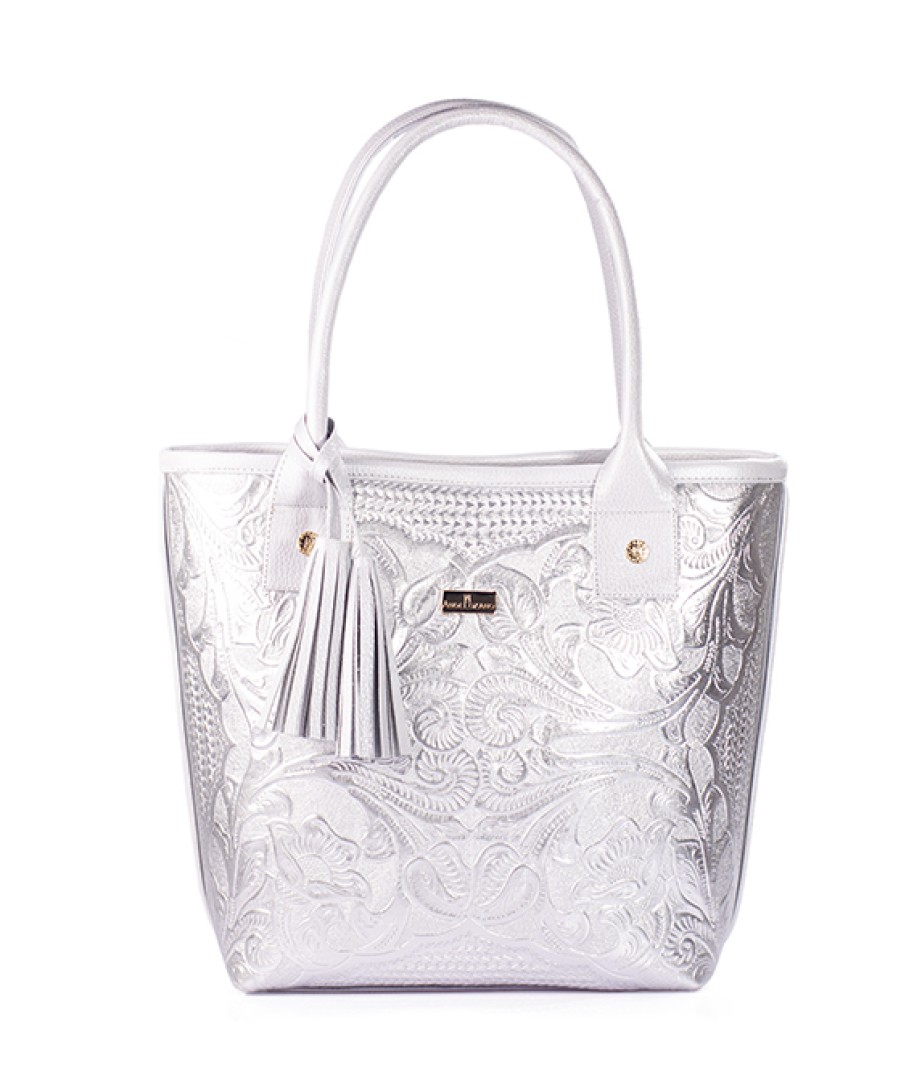 Bags Angel Lozano | Soraya Engraved Leather Silver