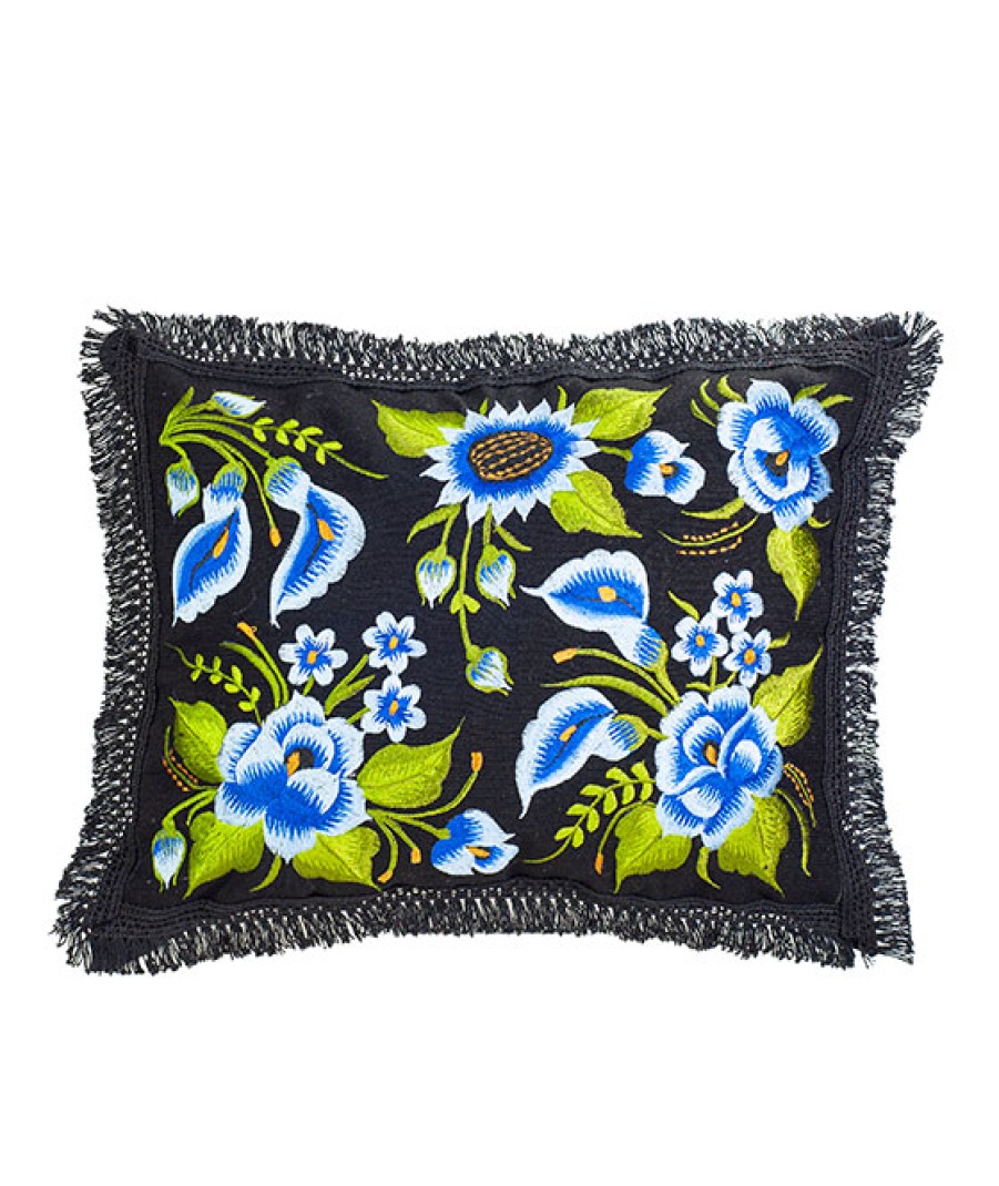 Cojines Angel Lozano | Blue Flowers Embroidery Blanket Cushion Cover