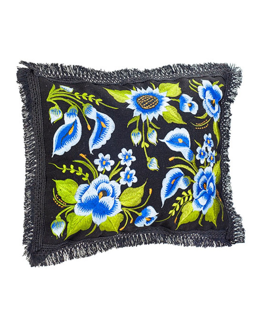 Cojines Angel Lozano | Blue Flowers Embroidery Blanket Cushion Cover