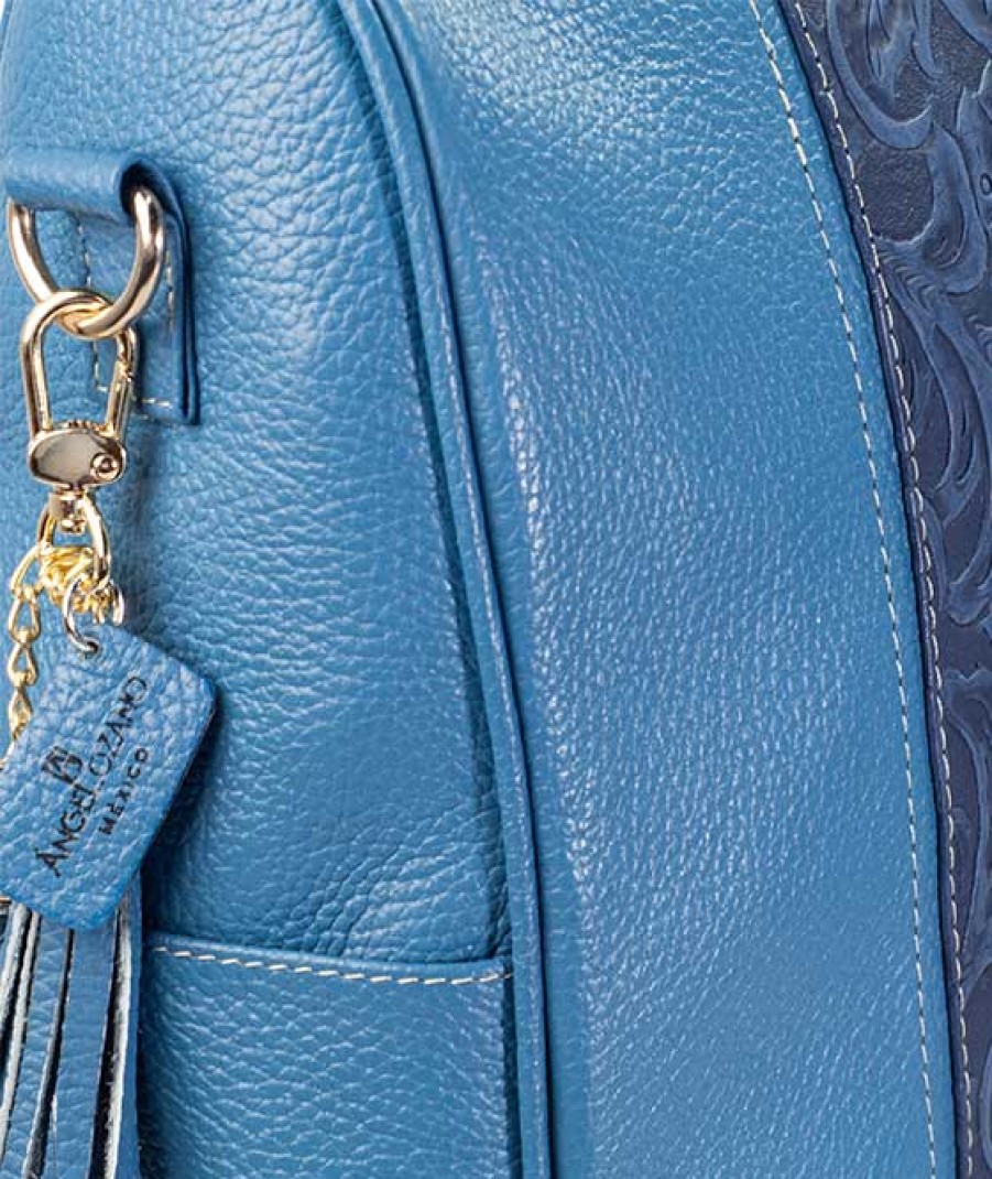 Bags Angel Lozano | Mary Blue Engraved Leather