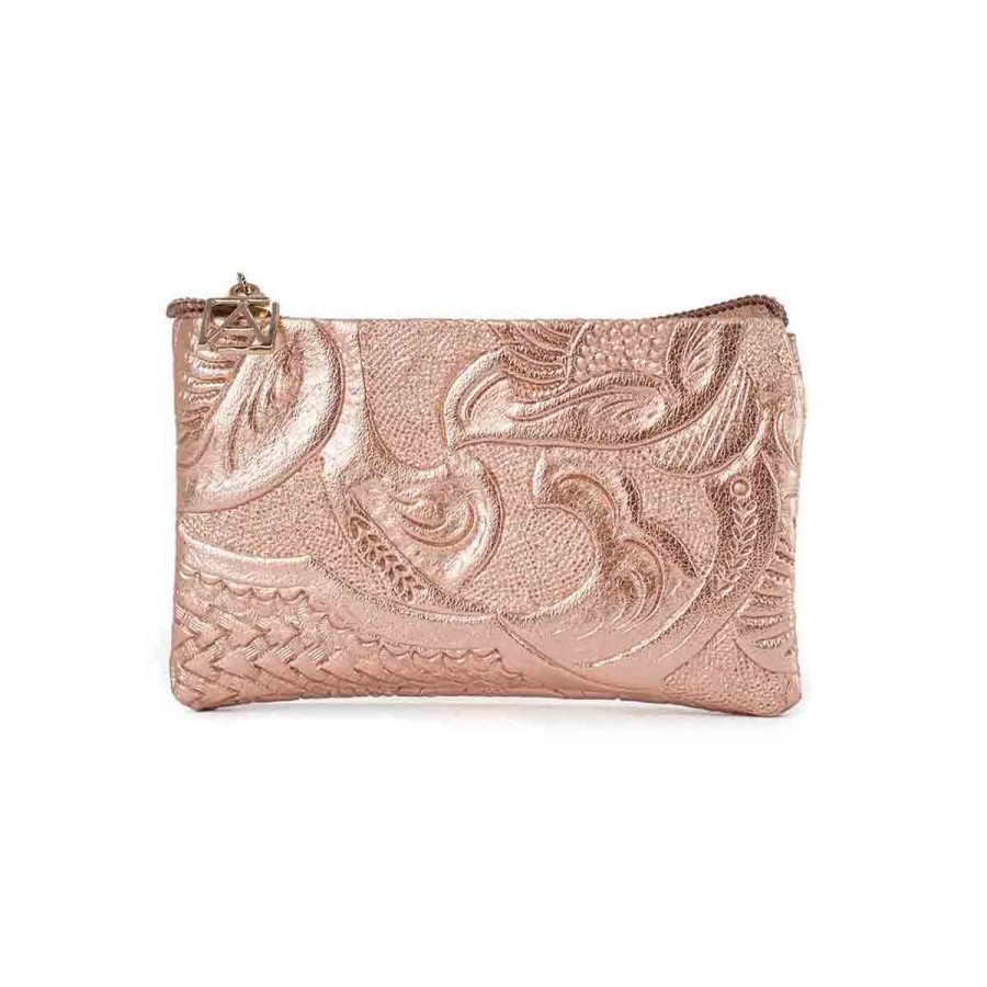 Accessories Angel Lozano | Pink Gold Engraved Leather Purse For Boys