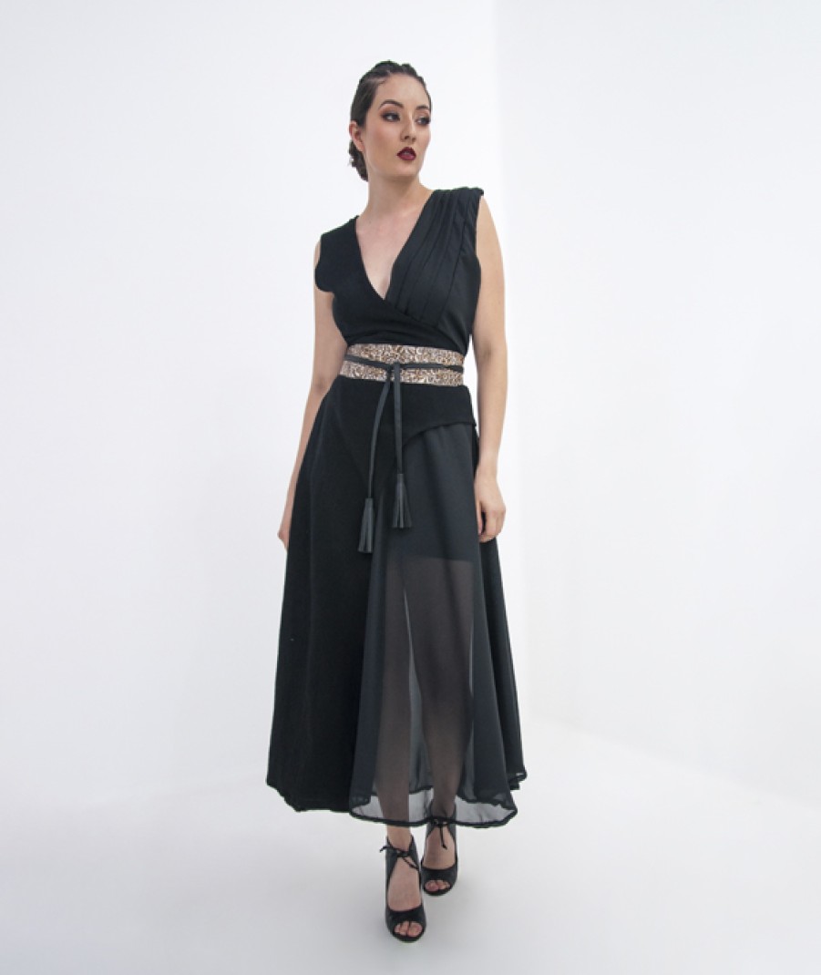 Clothing Angel Lozano | Vestido Doble Con Cinto De Rombos Color Negro Al-W05