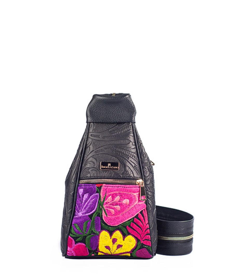 Bags Angel Lozano | Celia Engraved Leather Loom Flowers Black