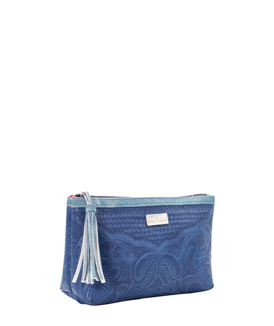 Accessories Angel Lozano | Jumbo Leather Engraved Cosmetic Case Blue