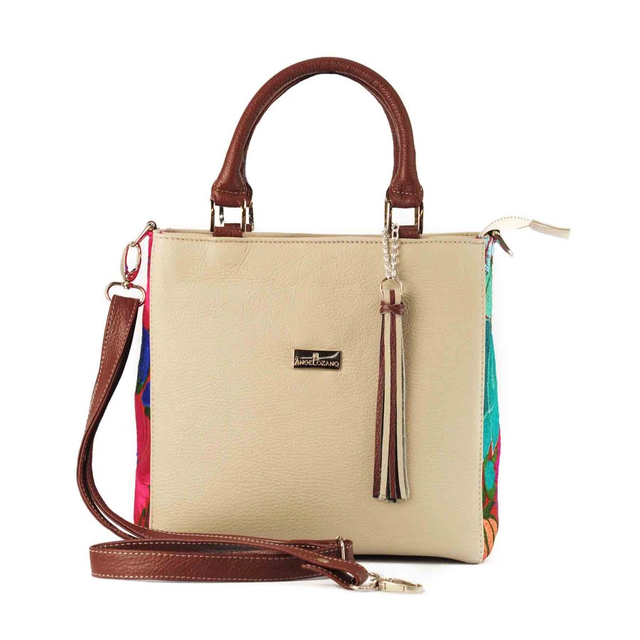 Bags Angel Lozano | Pilar Leather Loom Flowers Camel Bone Handle