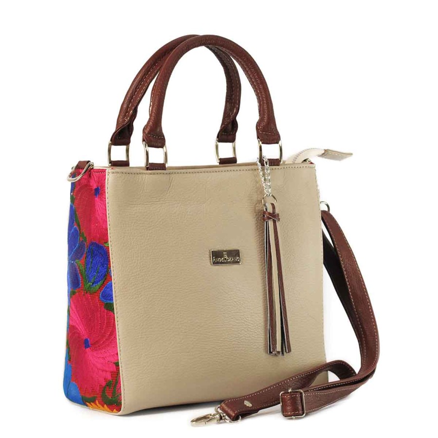 Bags Angel Lozano | Pilar Leather Loom Flowers Camel Bone Handle