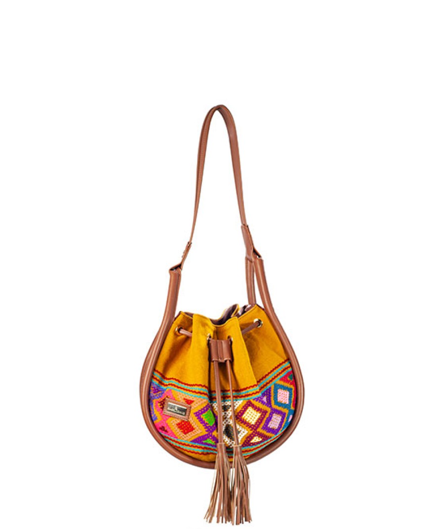 Bags Angel Lozano | Ana Embossed Leather Rhombus Mustard Loom