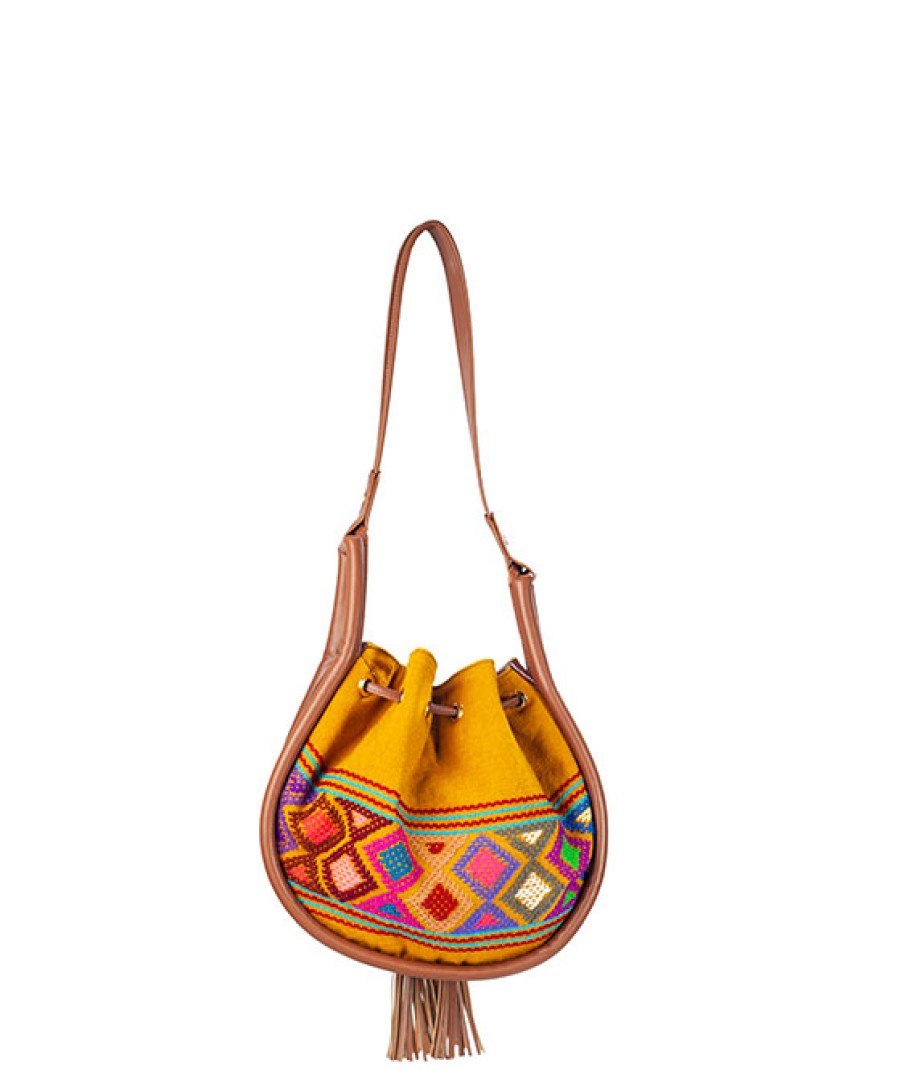 Bags Angel Lozano | Ana Embossed Leather Rhombus Mustard Loom