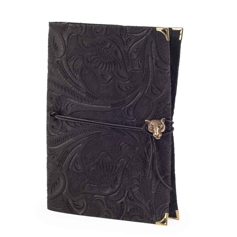 Accessories Angel Lozano | Vintage Black Engraved Leather Notebook