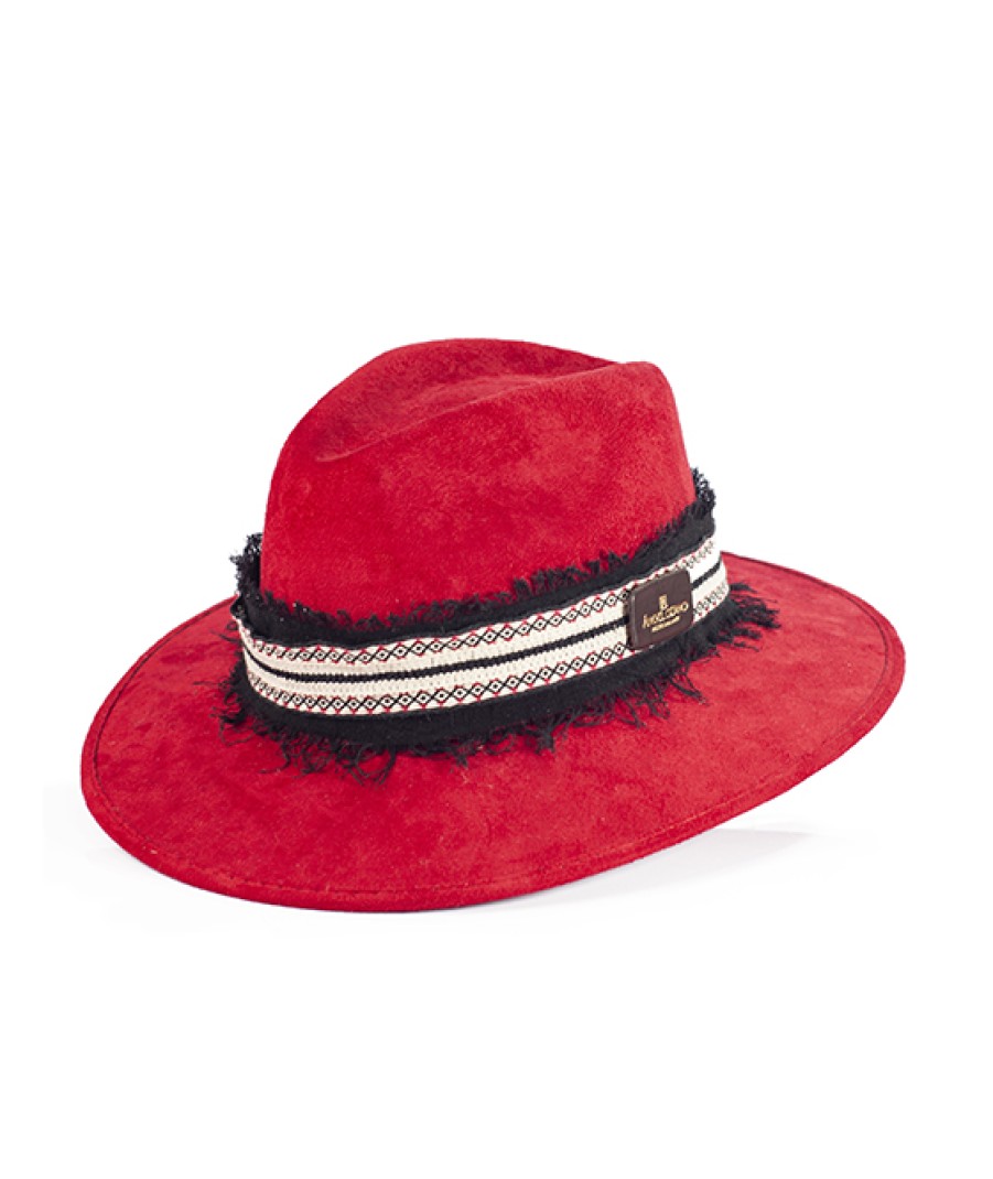 Accessories Angel Lozano | Red Ethnic Suede Hat