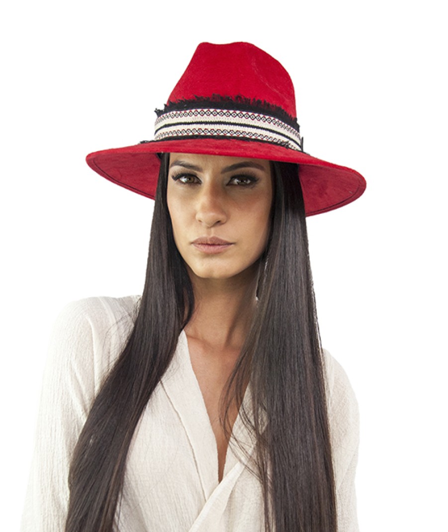 Accessories Angel Lozano | Red Ethnic Suede Hat