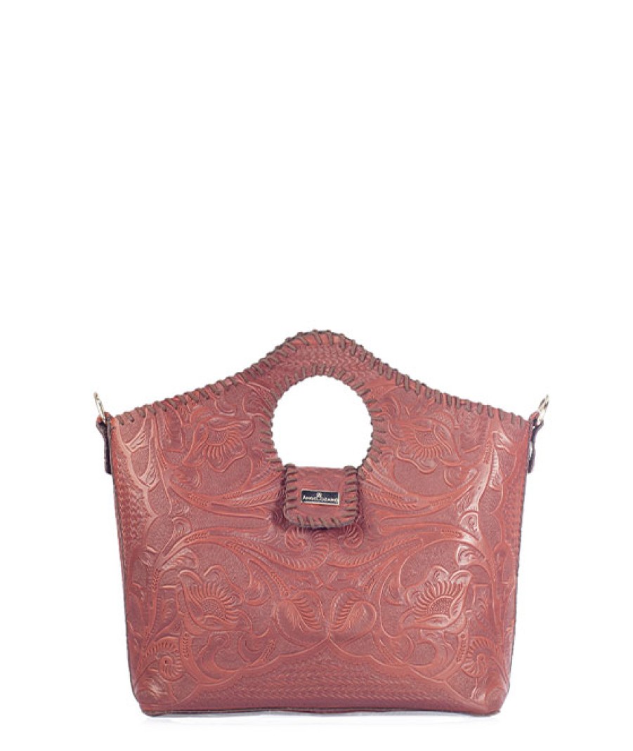 Bags Angel Lozano | Teresa Engraved Leather Brown